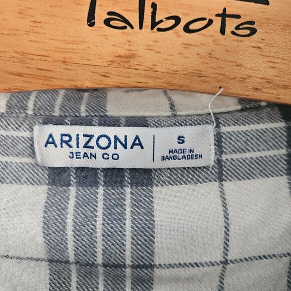 Arizona Jean Co Blue White Button Down Flannel Long Sleeve Small Shirt - Picture 4 of 6